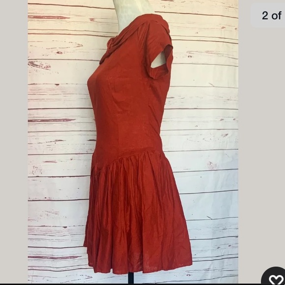 Benetton Linen Drop Waist Fit & Flare Dress Italy - Picture 2 of 7